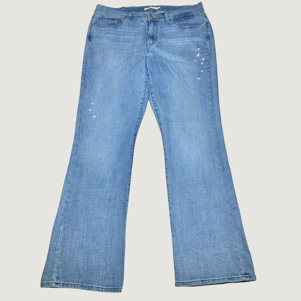 Levis Classic Bootcut Jeans Womens 14M Embroidered Stars Light Wash Blue Stretch